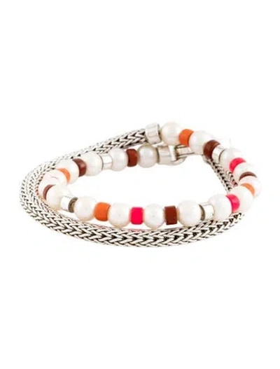 Pre-owned John Hardy Pearl & Enamel Colorblock Wrap Bracelet, 5.5" In Brown/orange/pink
