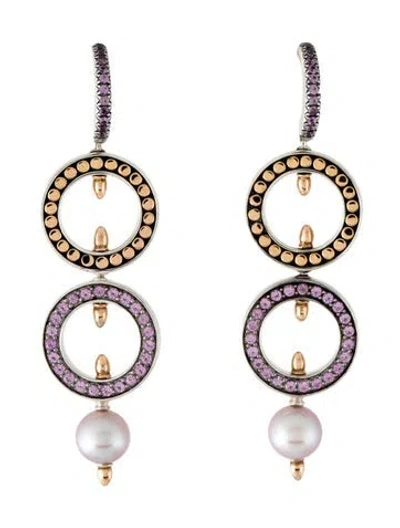Pre-owned John Hardy Pearl & Sapphire Dot Drop Earrings In Multicolor