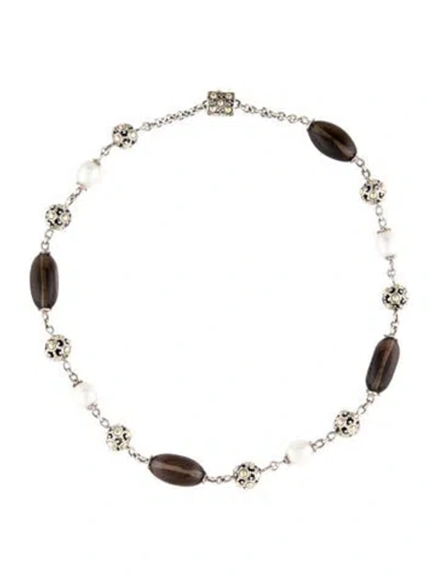 Pre-owned John Hardy Pearl & Smoky Quarts Station Necklace, 17.5" In Multi