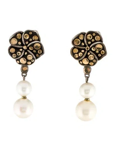Pre-owned John Hardy Pearl Ayu Drop Earrings In Multi