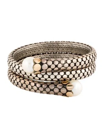 Pre-owned John Hardy Pearl Double Coil Bracelet, 7" In Multi