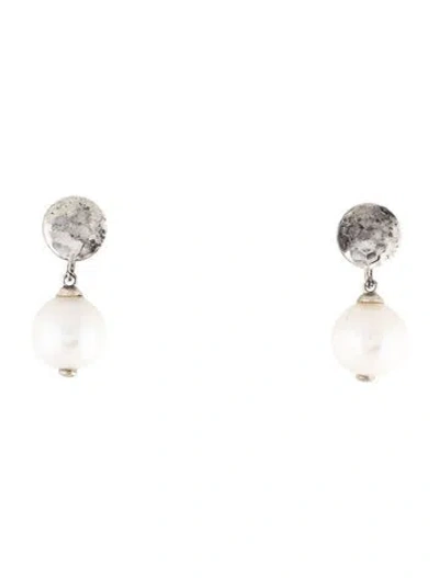 Pre-owned John Hardy Pearl Hammered Dot Drop Earrings In Multicolor