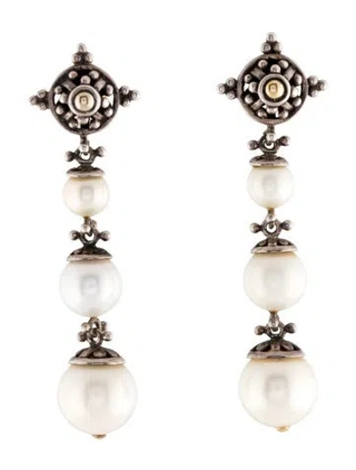 Pre-owned John Hardy Pearl Jaisalmer Triple Drop Earrings In Multi