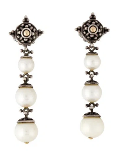 Pre-owned John Hardy Pearl Jaisalmer Triple Drop Earrings In Multi
