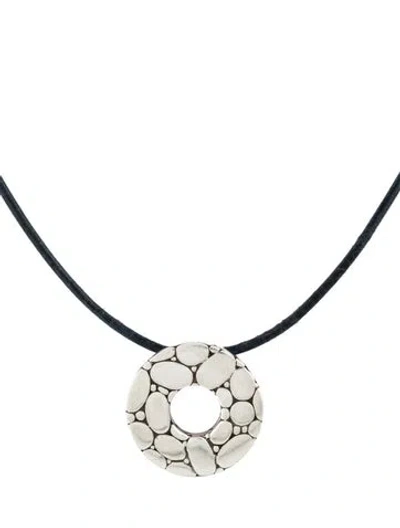 Pre-owned John Hardy Pebble Circle Pendant Necklace, 17.5" In Black