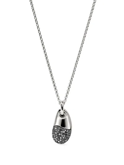 John Hardy Pebble Diamond Pendant Necklace In Silver/white/black Diamond