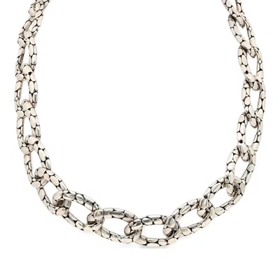 Pre-owned John Hardy Pebble Dot Kali Chain Flat Link Necklace 925 Sterling Silver In Multi