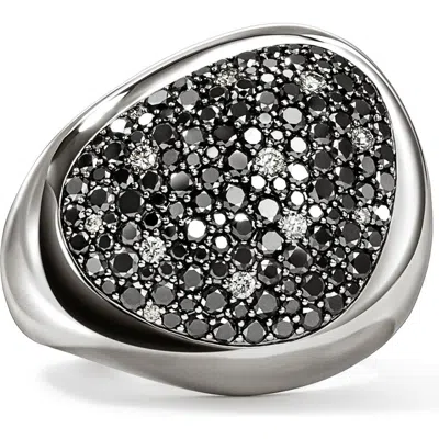 John Hardy Pebble Ring, Sterling Silver, Black Sand Diamond Pavé