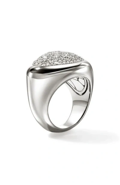 John Hardy Sterling Silver Pebble Diamond Pave Statement Ring