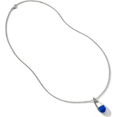 John Hardy Pebble Silver Diamond Pavé (0.04ct.) Pendant On 2mm Rolo Chain Necklace With Enamel