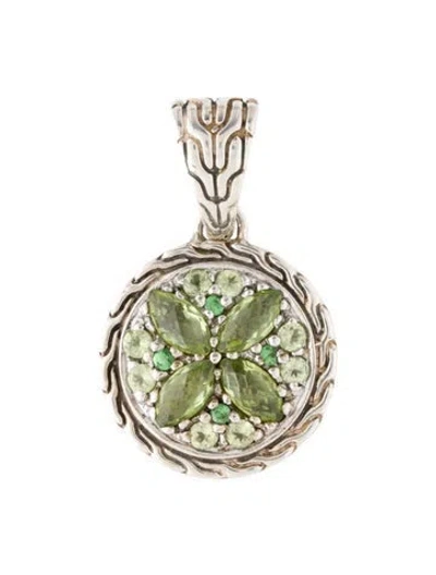 Pre-owned John Hardy Peridot & Garnet Batu Kawung Circle Pendant, 1" In Multi