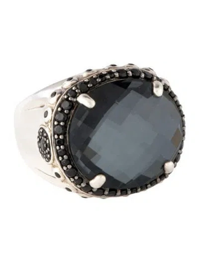 Pre-owned John Hardy Quartz & Hematite Doublet & Spinel Batu Bamboo Cocktail Ring In Multicolor