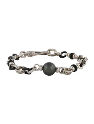 Pre-owned John Hardy Resin, Onyx & Pearl Station Bracelet, 7.75" In Multi