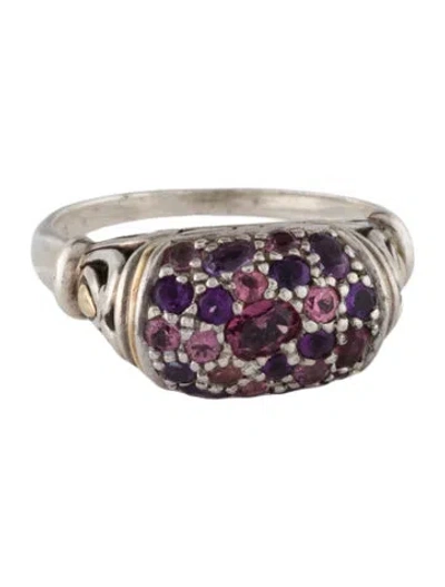 Pre-owned John Hardy Rhodolite Garnet & Amethyst Batu Lava Cocktail Ring In Multi