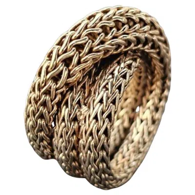 Pre-owned John Hardy Ring Classic Chain Crossover Twisted Woven Domed 18k Gold Size 6.5 In Multi