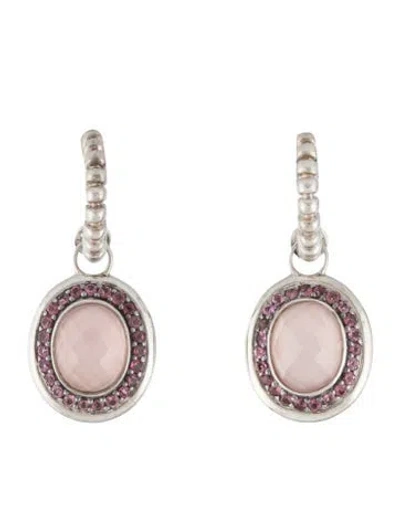 Pre-owned John Hardy Rose Quartz & Tourmaline Batu Bedeg Drop Earrings In Multi