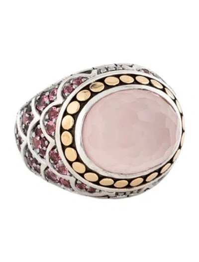 Pre-owned John Hardy Rose Quartz & Tourmaline Naga Dome Band Ring In Multicolor