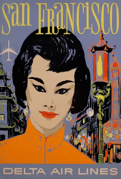 Pre-owned John Hardy San Francisco - Delta Air Lines Original Poster By , 1960 In Black