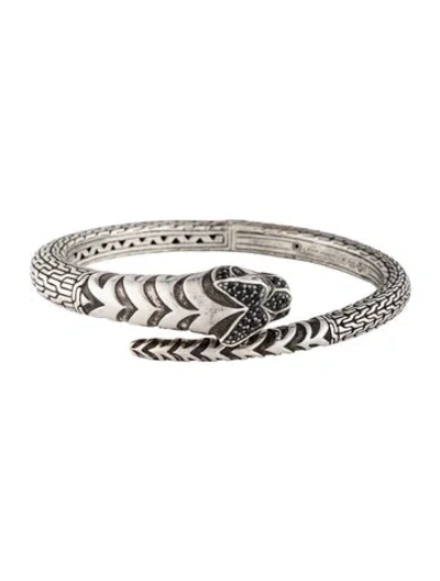 Pre-owned John Hardy Sapphire & Topaz Legends Tiger's Head Hinged Bangle Bracelet, 6.75" In Multicolor