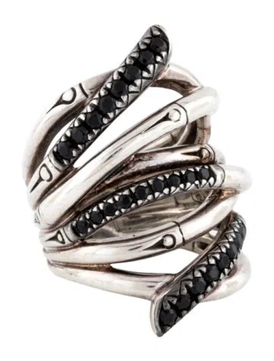 Pre-owned John Hardy Sapphire Bamboo Extra Wide Black Lava Ring In Multicolor