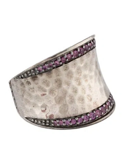 Pre-owned John Hardy Sapphire Hammered Saddle Band In Silver