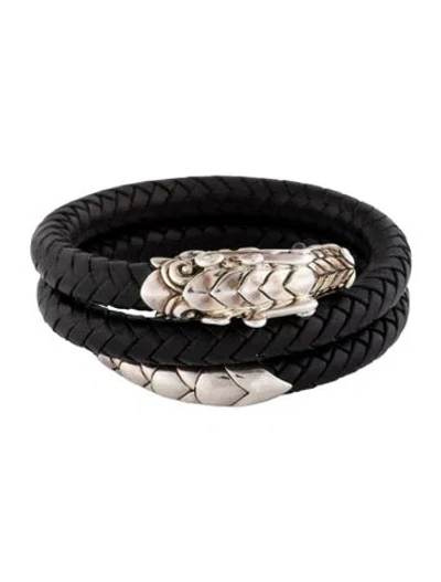 Pre-owned John Hardy Sapphire Legends Naga Coil Leather Bracelet In Black