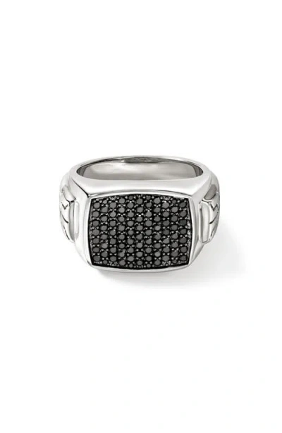 John Hardy Signet Ring In Silver/black Diamonds