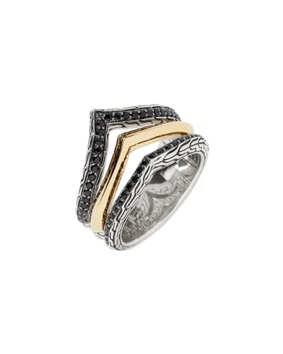 John Hardy Silver & 18k Treated Black Sapphire & Black Spinel Essentials Ring
