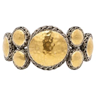 Pre-owned John Hardy Silver & 22k Gold Hammered Braided Wheat Cuff Bangle Bracelet In Multiple