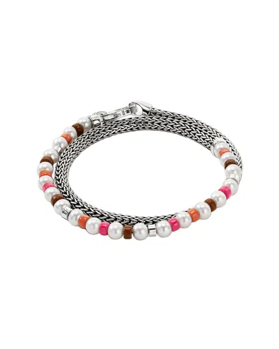 John Hardy Silver Red Jasper With Pink Enamel & Orange Enamel & 5.5-6mm Pearl  Colorblocked Bracelet