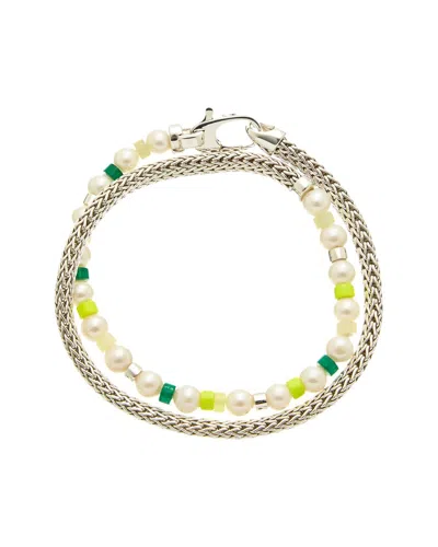 John Hardy Silver Treated Green Quartzite, Treated Lemon Magnesite With Yellow Enamel & 5.5-6mm Pear