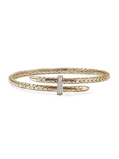 John Hardy Spear 14k Yellow Gold & 0.16 Tcw Diamond Flexible Cuff