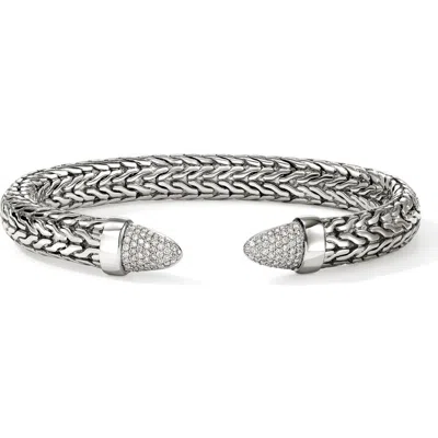John Hardy Spear 50 Flex Cuff Bracelet, Sterling Silver, Diamonds, 8.9mm In Silver White Diamond .25ct