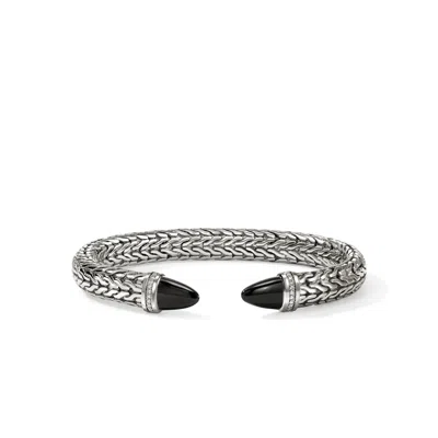 John Hardy Spear 50 Flex Cuff, Sterling Silver, Black Onyx, Diamonds In Metallic
