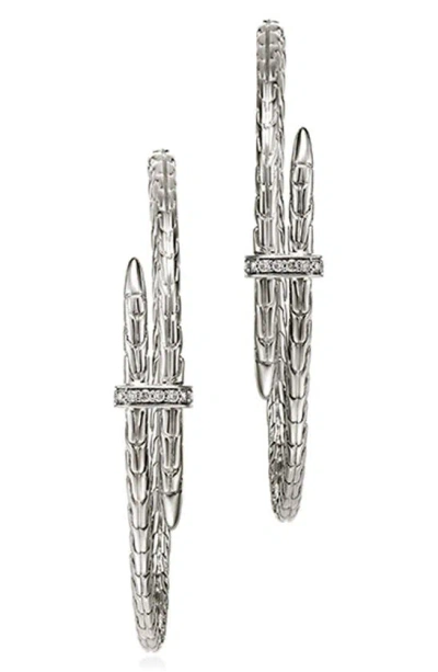 John Hardy Spear Diamond Bypass Hoop Earrings In Silver