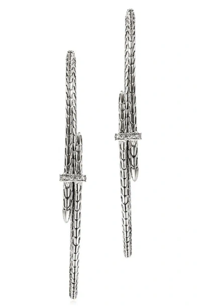 John Hardy Spear Diamond Hoop Earrings In Silver