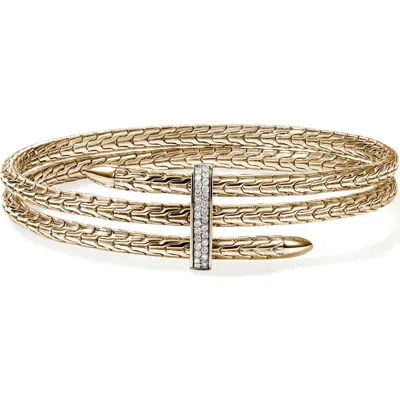 JOHN HARDY JOHN HARDY SPEAR DOUBLE FLEX CUFF, DIAMOND, 4MM