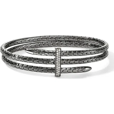 John Hardy Spear Double Flex Cuff, Diamond, 4mm In Dark Silver