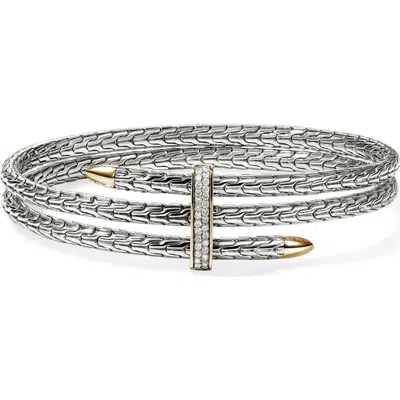 John Hardy Spear Double Flex Cuff, Diamond, 4mm In Gold And Silver