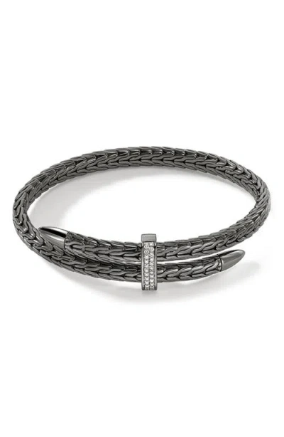 John Hardy Spear Flex Cuff, Diamonds In Dark Sterling Silver
