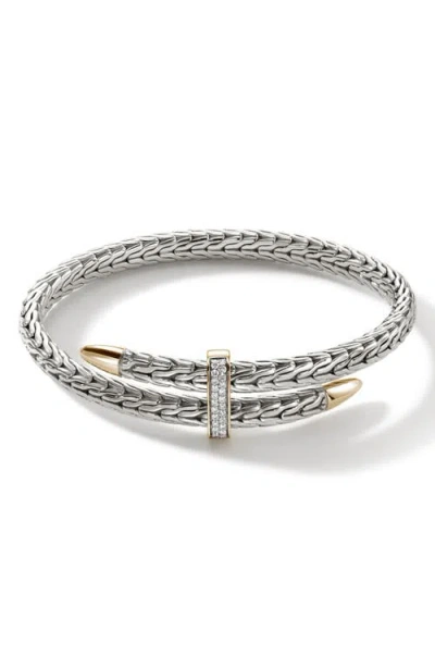 John Hardy Spear Flex Cuff, Diamonds In Sterling Silver/yellow Gold