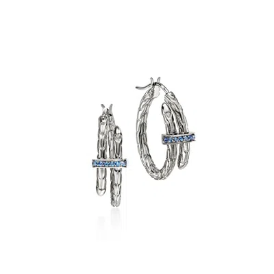 John Hardy Spear Hoop Earrings, Sterling Silver, Blue Sapphire, 22.5mm In Metallic