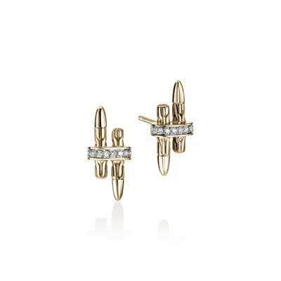 John Hardy Spear Stud Earrings, Gold, Diamonds