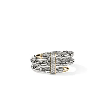 JOHN HARDY Spear Triple Tier Ring, Gold, Sterling Silver, Diamonds