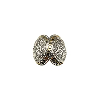Pre-owned John Hardy Sterling Silver 18k Yellow Gold And Diamond Ring Size 7 #22974