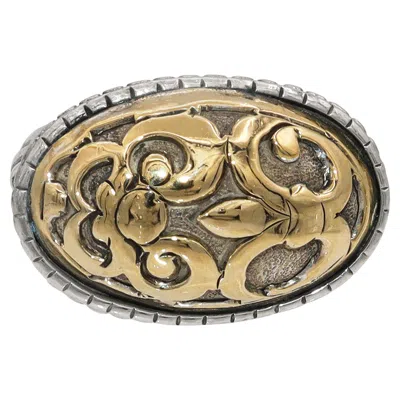 Pre-owned John Hardy Sterling Silver & 18k Yellow Gold Oval Floral Ring