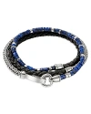 JOHN HARDY STERLING SILVER & BLACK BRAIDED LEATHER HEISHI LAPIS LAZULI BEADED TRIPLE WRAP BRACELET