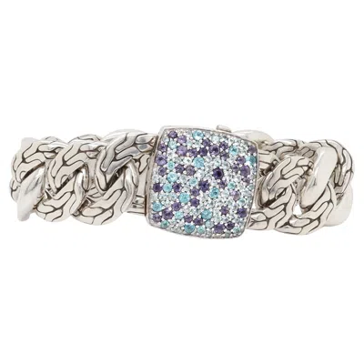 Pre-owned John Hardy Sterling Silver & Multi-gemstone Lava Fire Curb Link Bracelet In Red