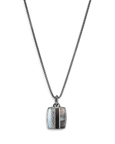 JOHN HARDY STERLING SILVER BLACK ONYX, HEMATITE & BLACK MOTHER OF PEARL CARVED CHAIN PENDANT NECKLACE, 22