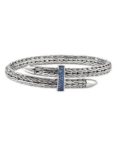 John Hardy Sterling Silver Blue Sapphire Spear Flex Cuff Bracelet In Metallic